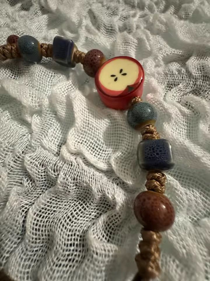 Jewelry Handmade Apple Ceramic Bracelet Adjustable Woven Cord Size ONE SIZE - 2 Thumbnail