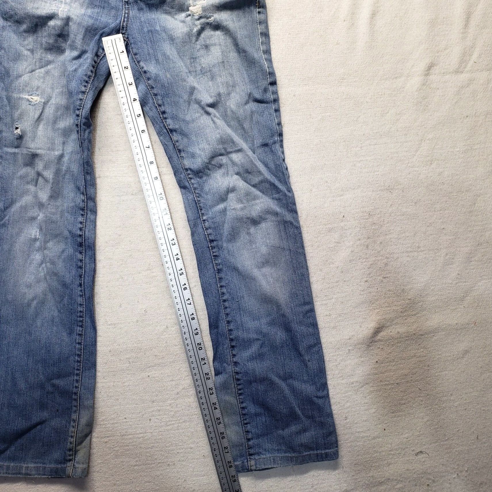 Denime Promod Jeans Adult Women Size 12 Blue Denim Distressed Stretch Low Rise 5-Pocket Straight Womens Size 34" / US 12 / IT 48 - 6 Thumbnail