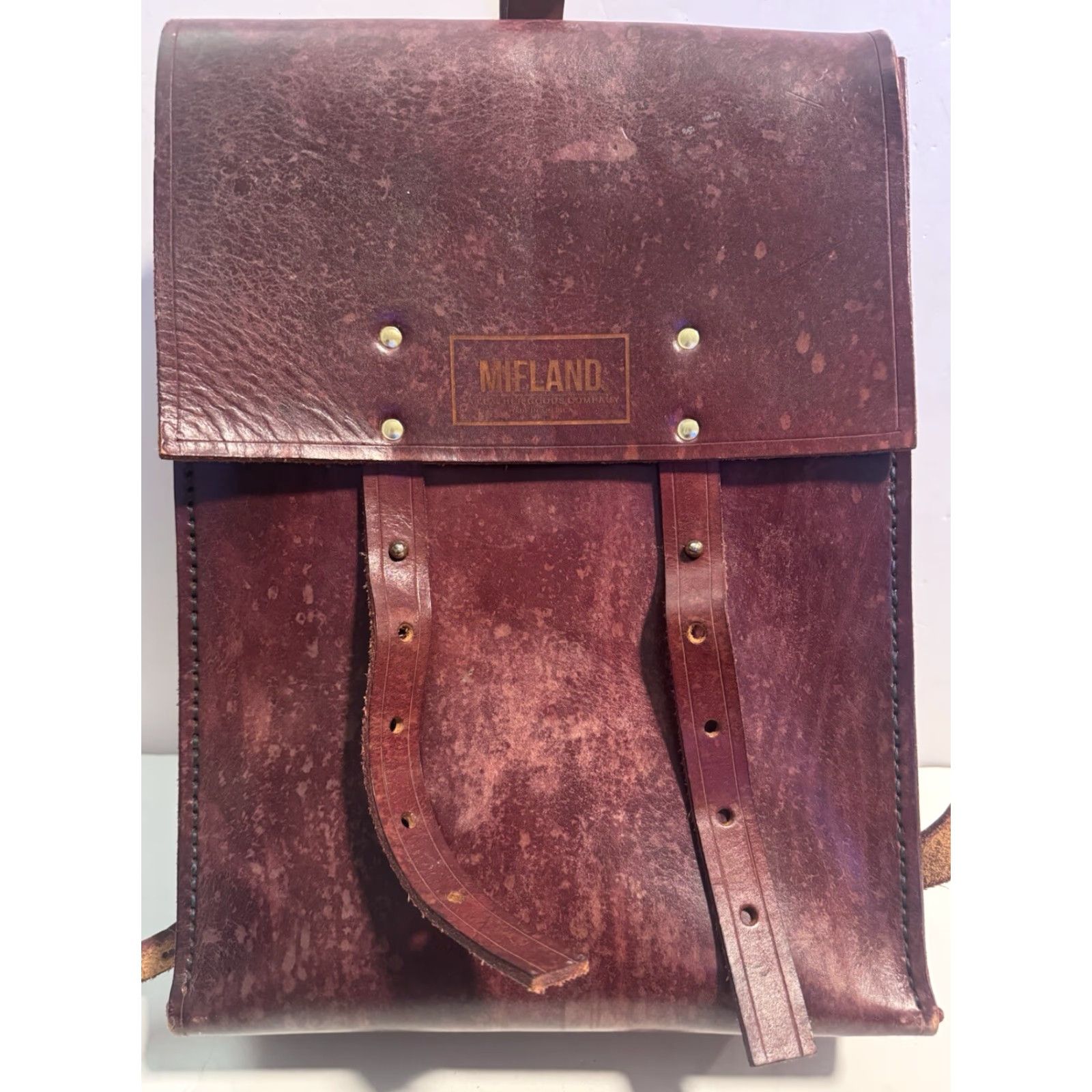 Vintage VINTAGE GENUINE MIFLAND LEATHER BAG BACKPACK US MADE W/ STRAP Burgundy Unisex Adults Large Backpack USA Theme 90s? Size ONE SIZE - 3 Thumbnail