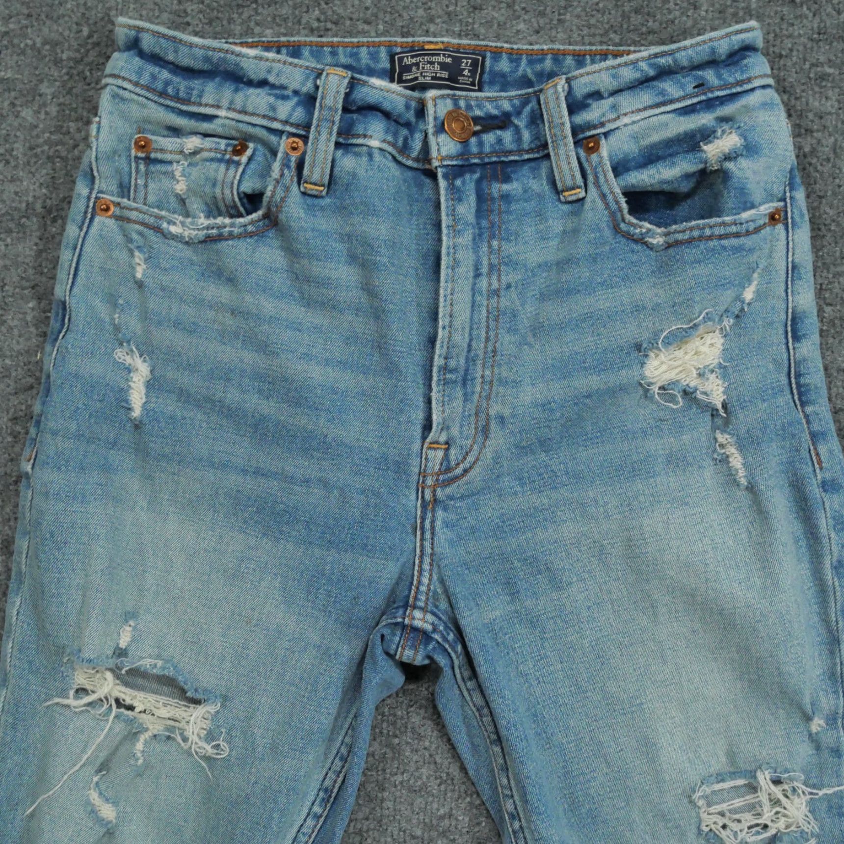 Abercrombie & Fitch Abercrombie & Fitch Jeans Womens 27 High Rise Slim Distressed Crop Blue Cotton Blend Denim Pockets Stretch 4R Regular Skinny Size 27" / US 4 / IT 40 - 2 Thumbnail