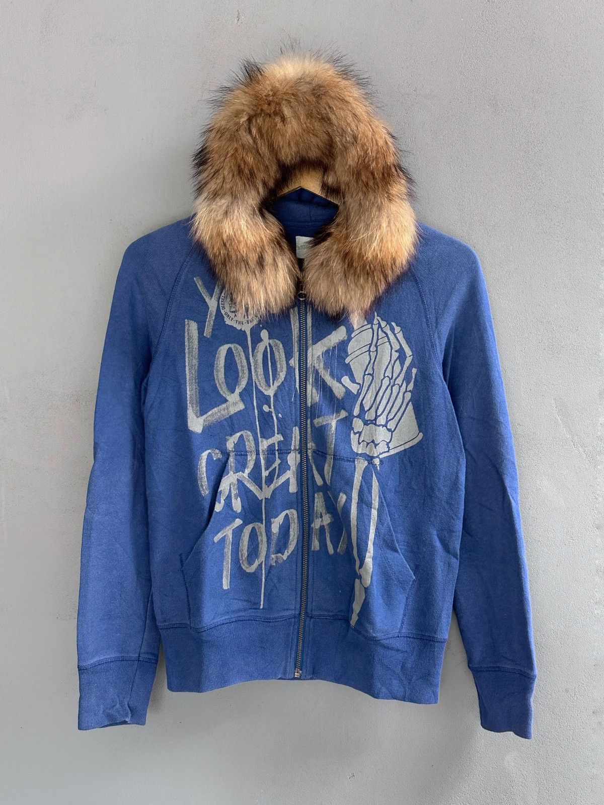 image of 14Th Addiction x Diesel Faux Fur Ziphoodie Diesel Ifsixwasnine Lgb Styled in Blue (Size Small)