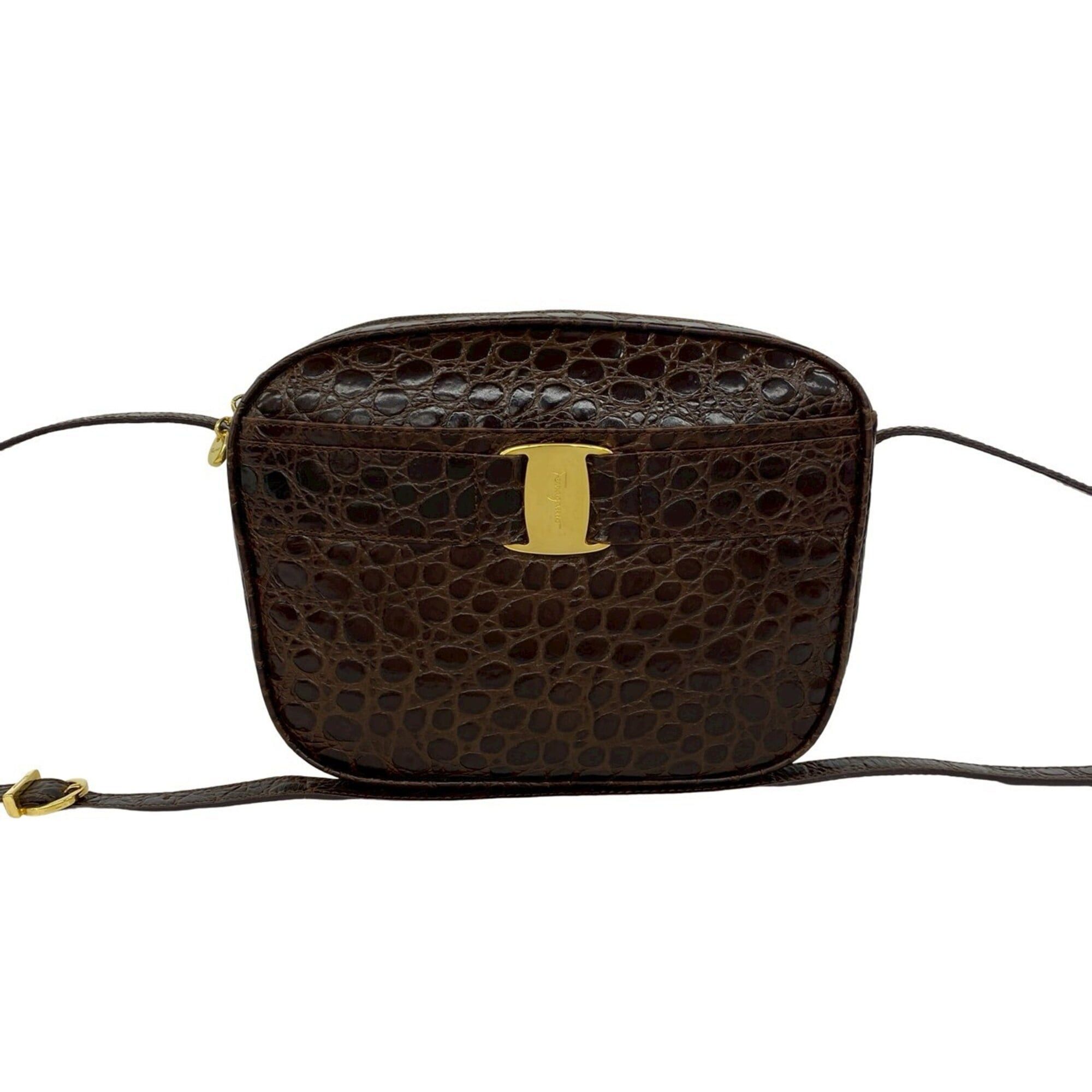 Salvatore Ferragamo Salvatore Ferragamo Vara Logo Hardware Leather Shoulder Bag Pouch Brown 91916 Size ONE SIZE - 1 Thumbnail