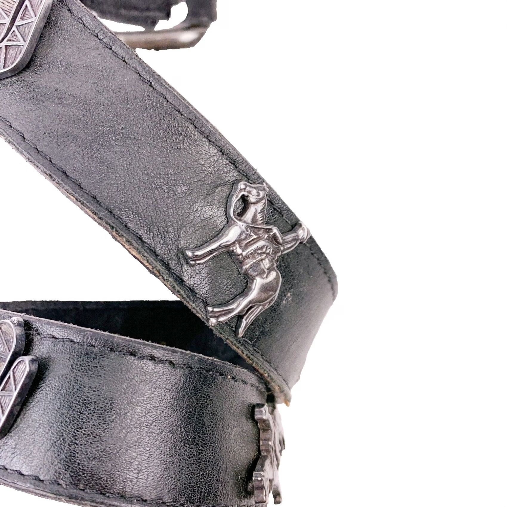 Vintage VINTAGE Patricia Green Black Leather Belt Size Small 31" Cactus Horse Conchos Womens Size ONE SIZE - 3 Thumbnail
