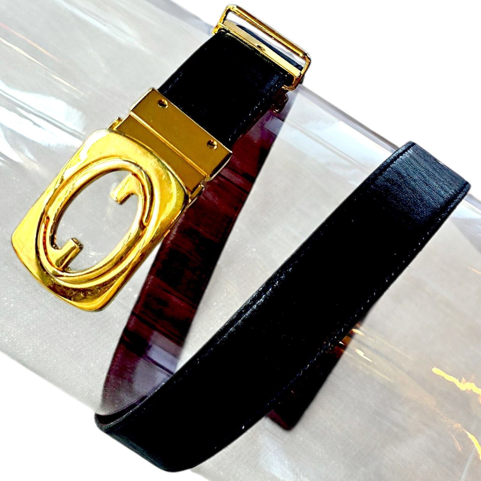 Gucci Gucci Vintage Reversible Leather Belt With Gold Tone Buckle Size 26 - 1 Thumbnail
