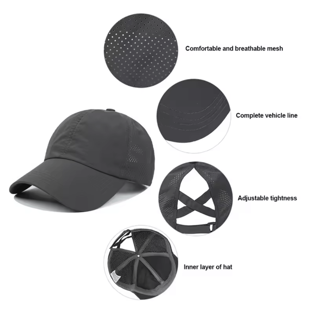 Japanese Brand Sport Cap Cross Ponytail Hat, Black, NEW Size ONE SIZE - 2 Thumbnail