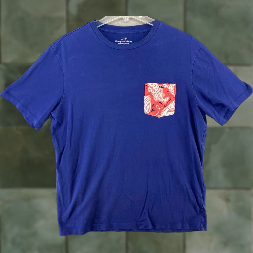 Vineyard Vines Vineyard Vines Shirt Adult Medium Blue Whale Pocket Cotton Jersey Crew Neck Mens Size US M / EU 48-50 / 2 - 1 Thumbnail
