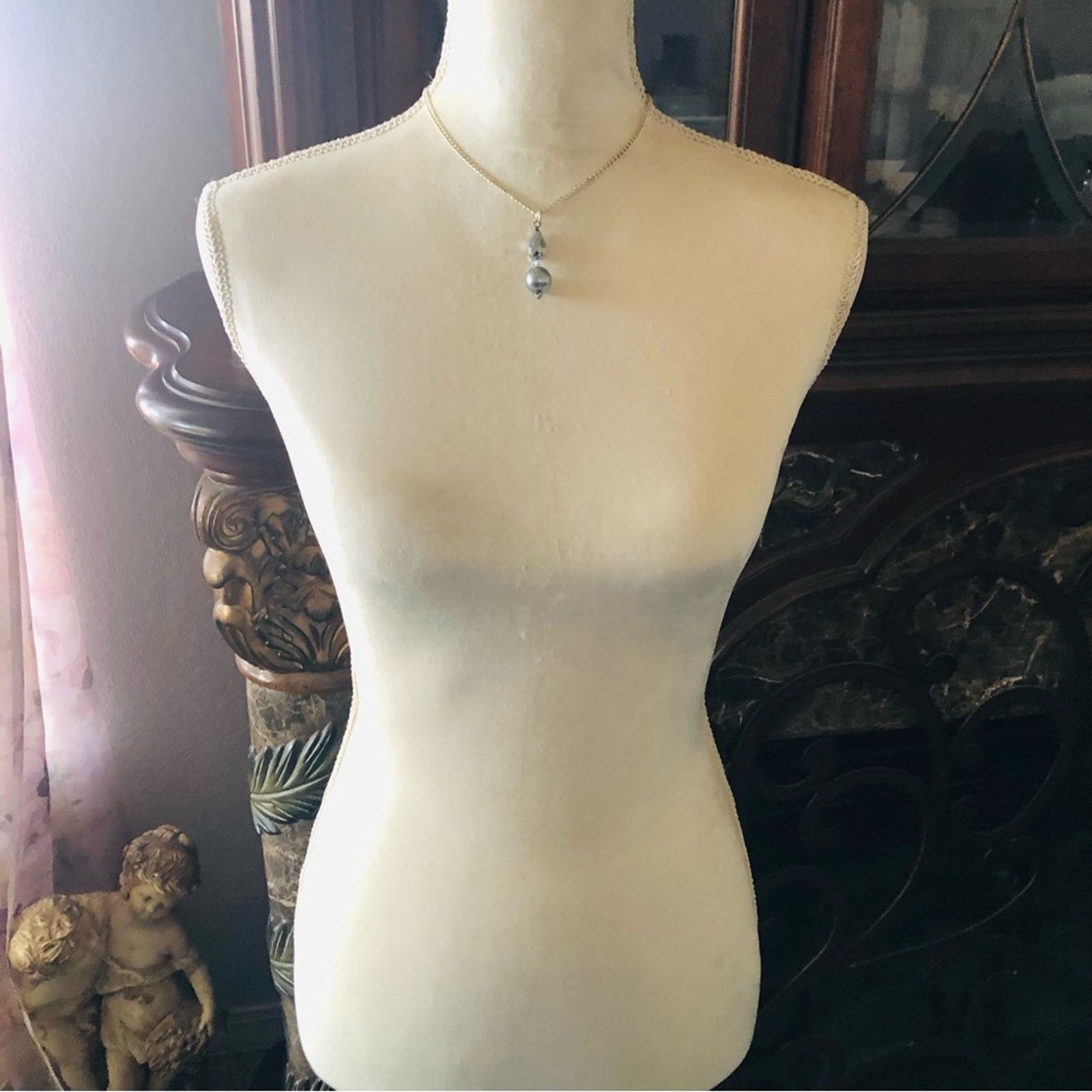 Handmade Handcrafted faceted glass crystal and pearl drop necklace Size ONE SIZE - 6 Thumbnail