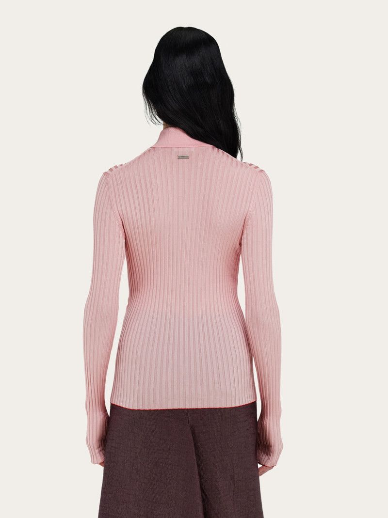 Salvatore Ferragamo o1s1rm0526 Long sleeved Ribbed Knit Polo Sweater in Pink Size S / US 4 / IT 40 - 4 Thumbnail