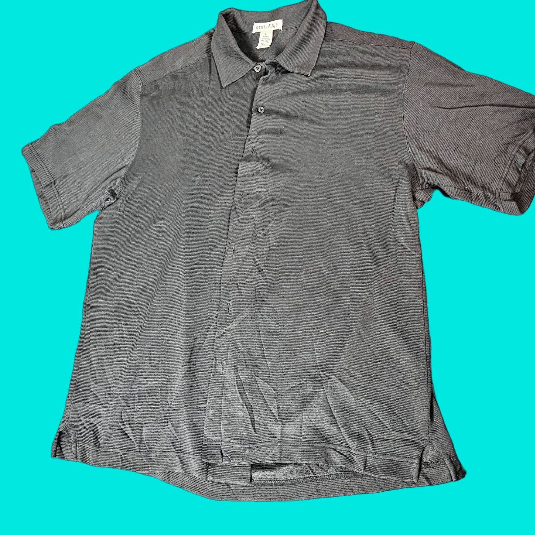 Vintage Anthology Shirt Mens L Silk Blend Black Button Up Collared Short Sleeve Size US L / EU 52-54 / 3 - 1 Thumbnail