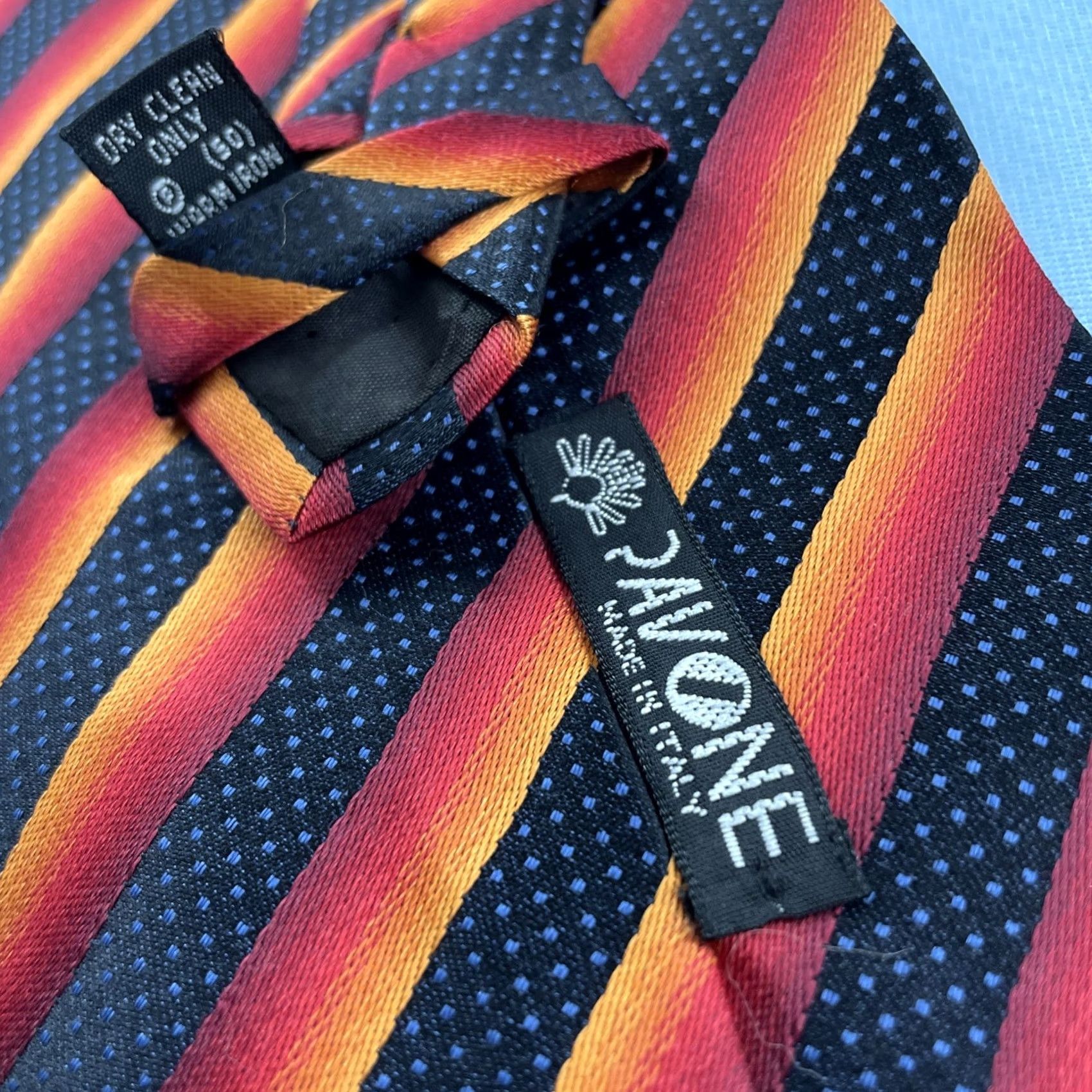 Vintage VINTAGE Pavone Silk Tie Black Red Orange Stripe 59" Wide 4x59 Italy Handmade Men Tie Spun Silk Capsule Size ONE SIZE - 4 Thumbnail