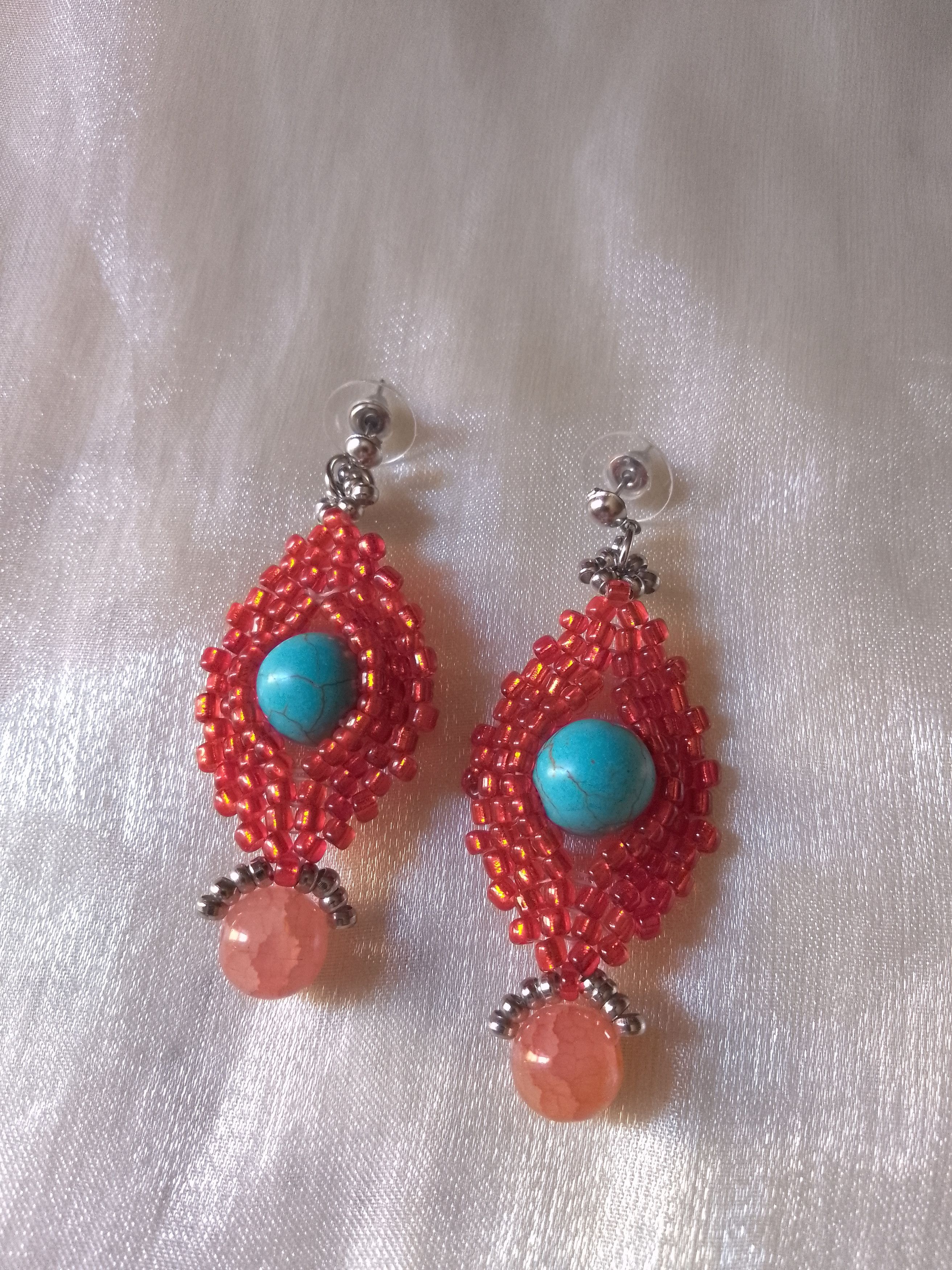 Handmade Dangling Earrings Turquoise Howlite, orange Agate gemstones Size ONE SIZE - 5 Thumbnail