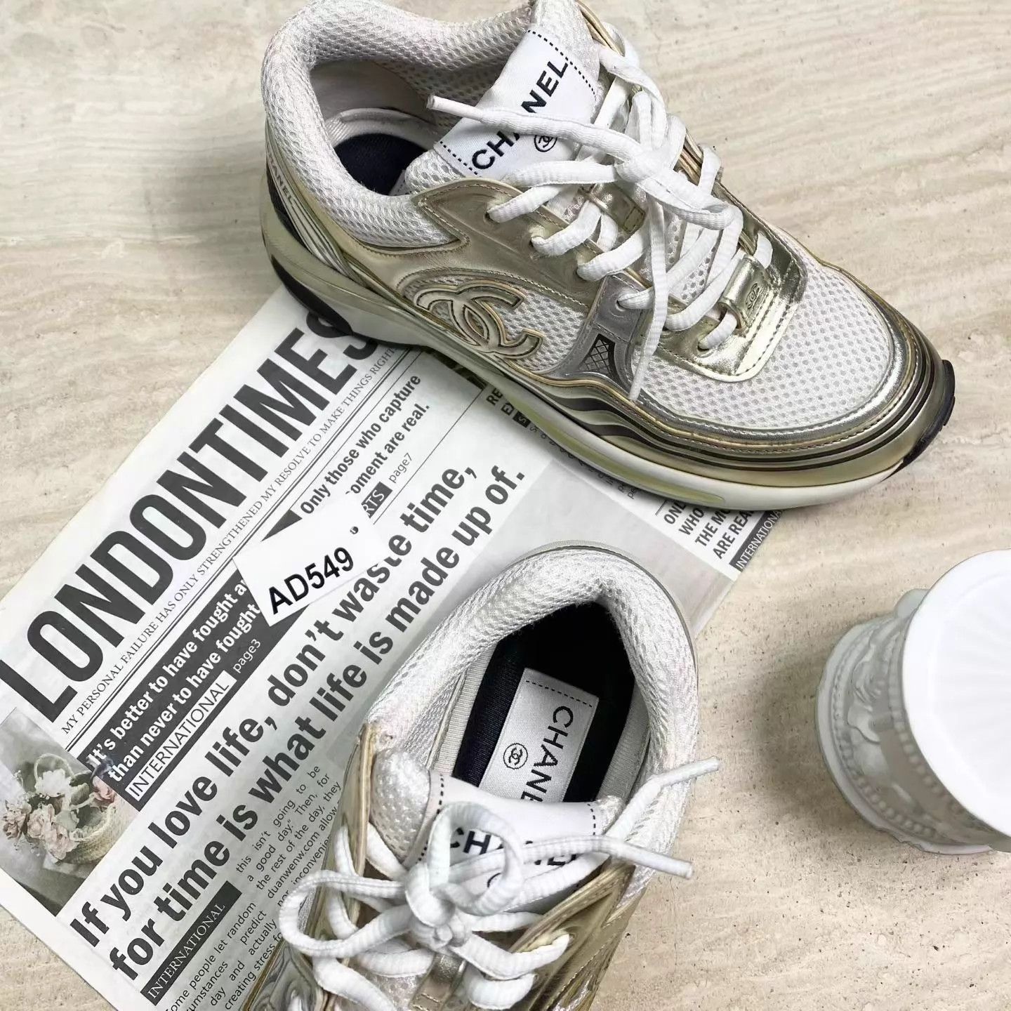 Chanel CHANEL White Gold Logo King Horns LT Sneaker 37 98 AD549 Size US 6.5 / IT 36.5 - 3 Thumbnail