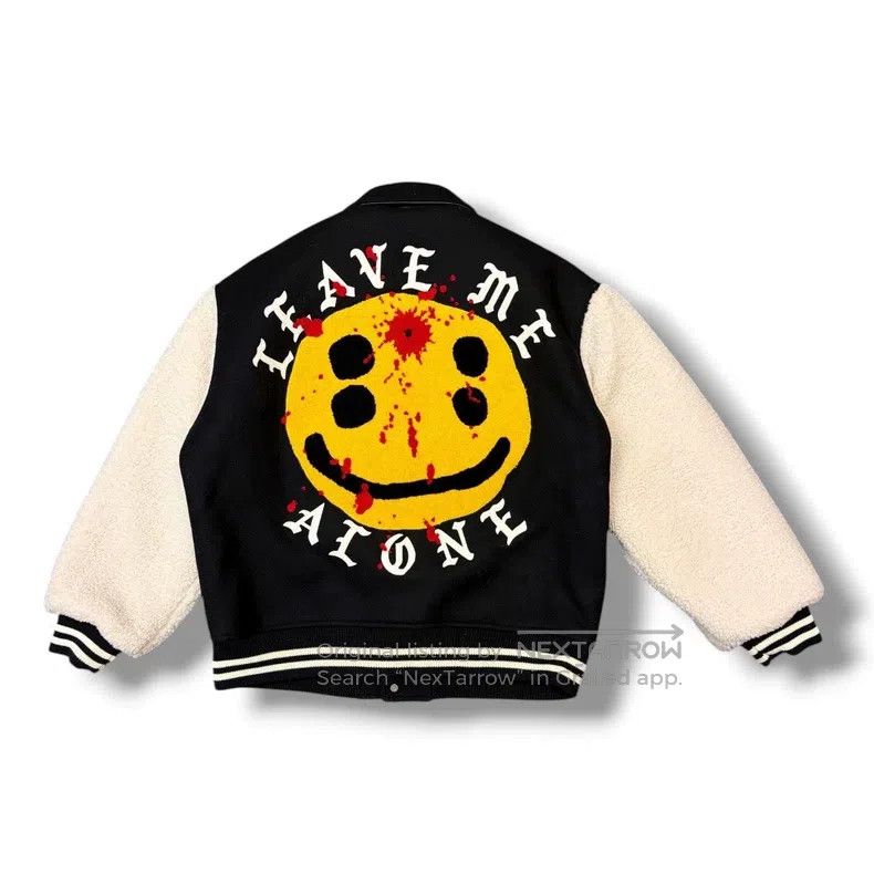 Saint Michael Flocked printed wool-paneled baseball jacket