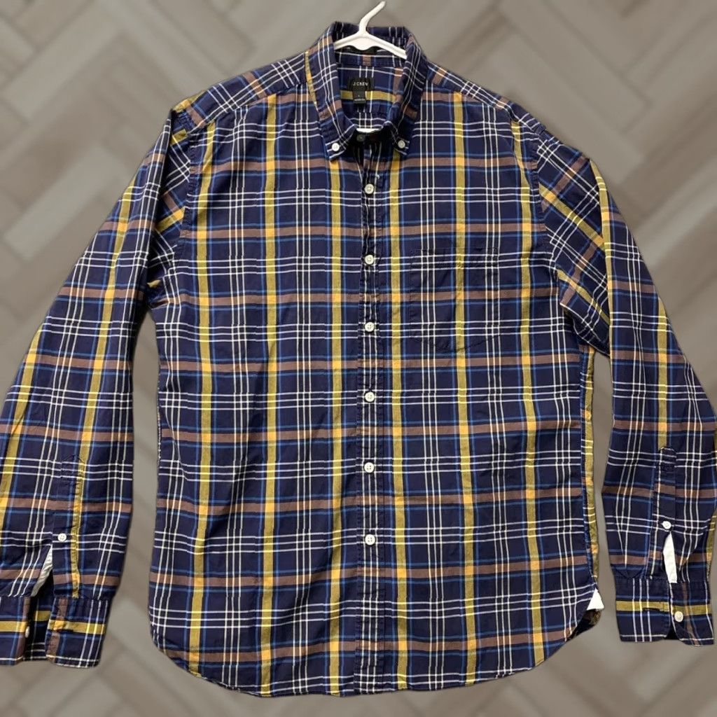 J.Crew VINTAGE J.CREW Men's Long Sleeve Plaid Shirt Size Large Blue Brown Slim Fit Button-Up Cotton Size US L / EU 52-54 / 3 - 1 Thumbnail