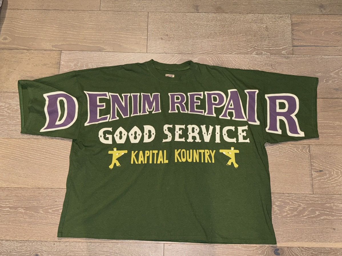 image of Kapital Denim Repair Huge Tee (Green), Men's (Size Small)