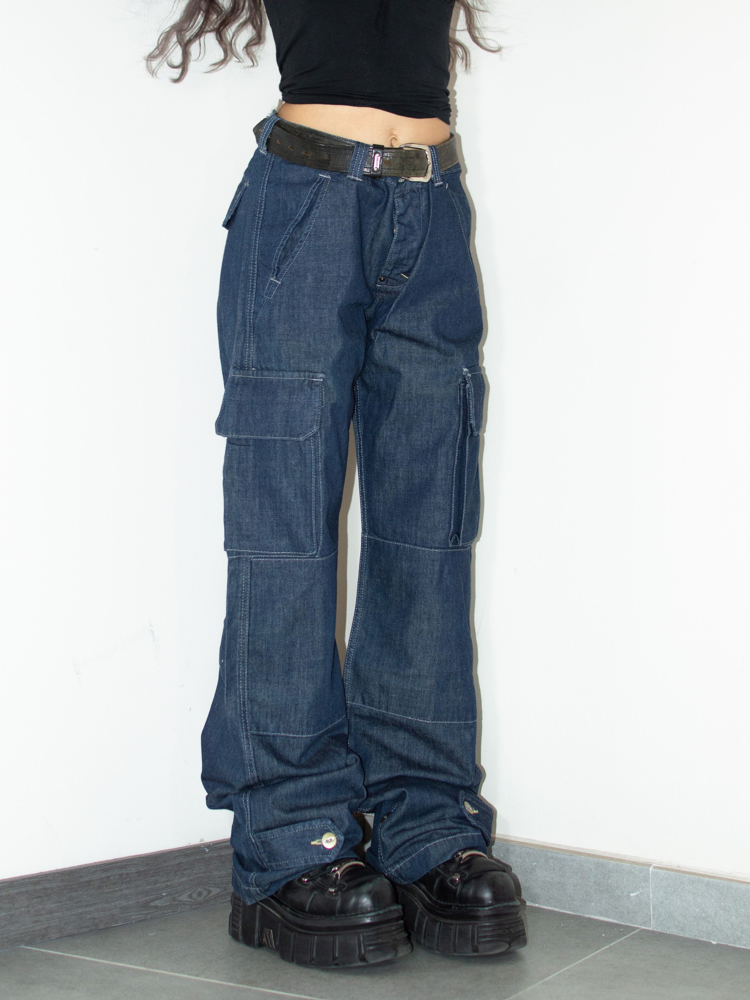 Lee Y2k Union Alls Lee Dark Blue Deadstock Baggy Tapered Jeans Size 32" / US 10 / IT 46 - 2 Thumbnail