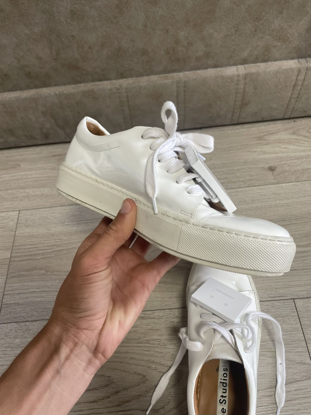 Acne Studios Acne Studios Adriana Patent White Low-Top Sneakers Size US 7 / IT 37 - 12 Thumbnail