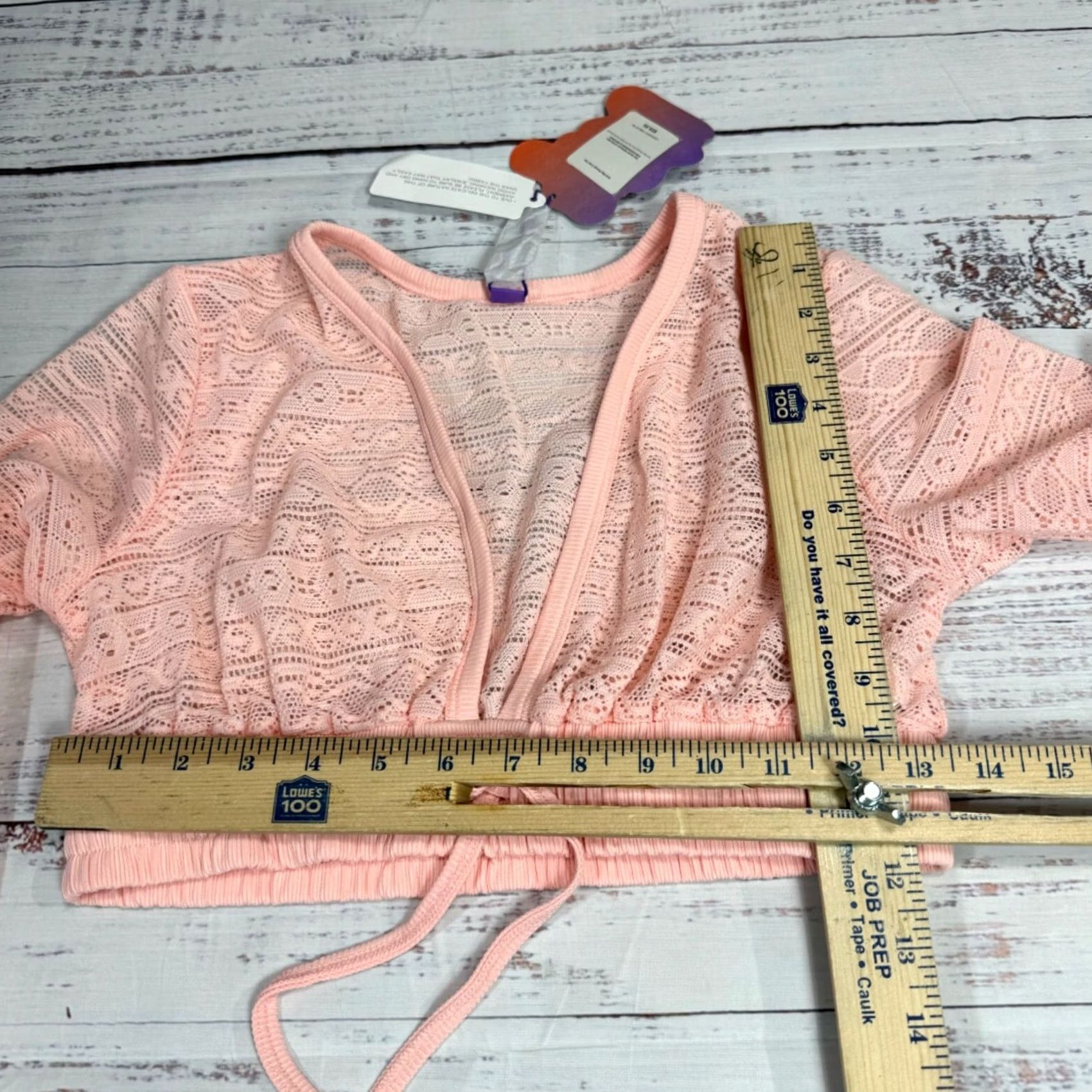 Vintage Yitty Womens Cropped Blouse Long Sleeve Pink Size M Knit Slip Sheer New Size M / US 6-8 / IT 42-44 - 2 Thumbnail