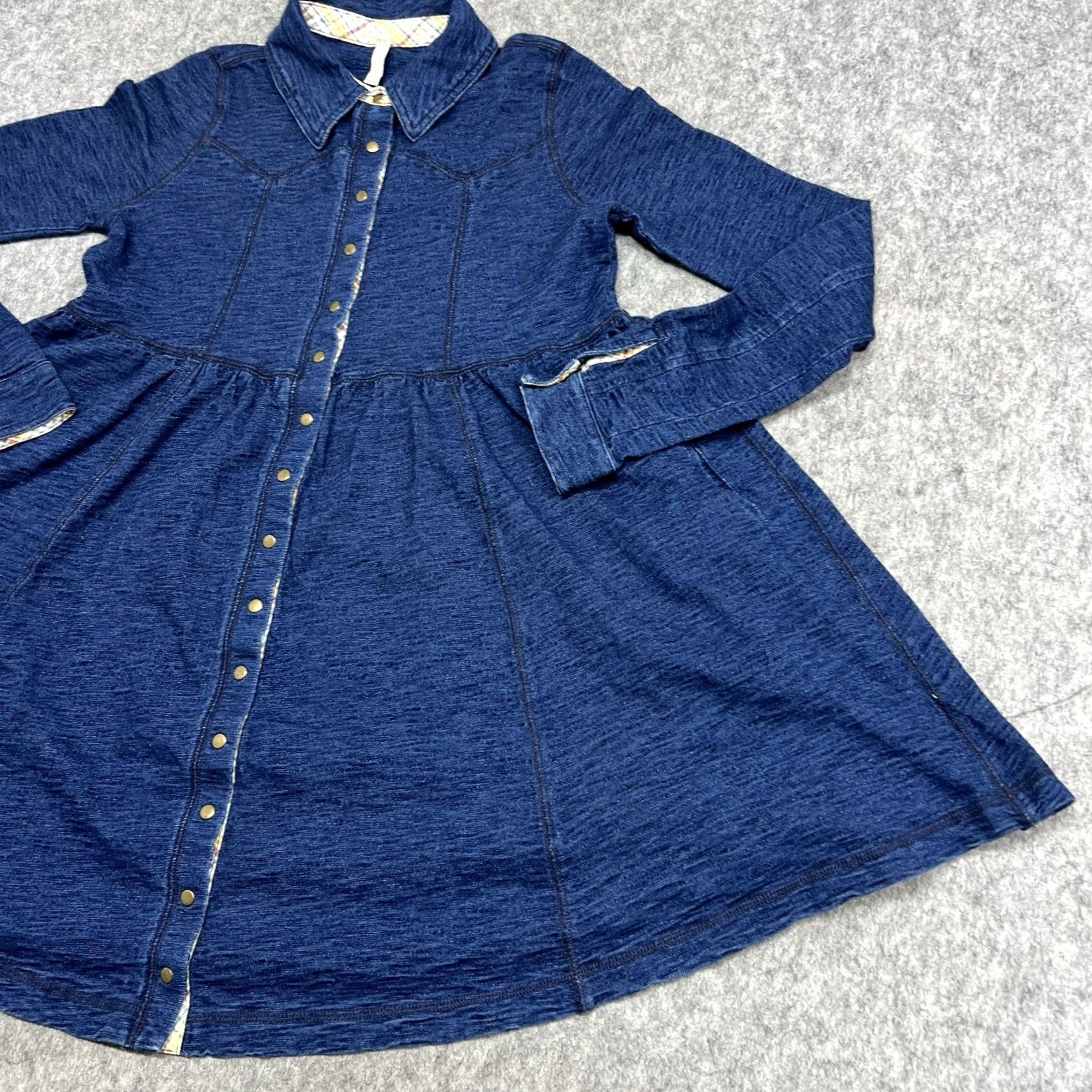 Free People VINTAGE Free People Dress Womens XS Blue Denim Long Sleeve Snap Down Western Cottagecore Size XS / US 0-2 / IT 36-38 - 6 Thumbnail