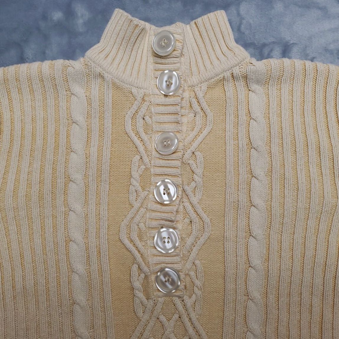 Vintage VINTAGE Karen Scott Sweater Womens M Yellow 100% Cotton Henley Button Top Retro Classic Knit Cable-Knit Womens Size M / US 6-8 / IT 42-44 - 2 Thumbnail