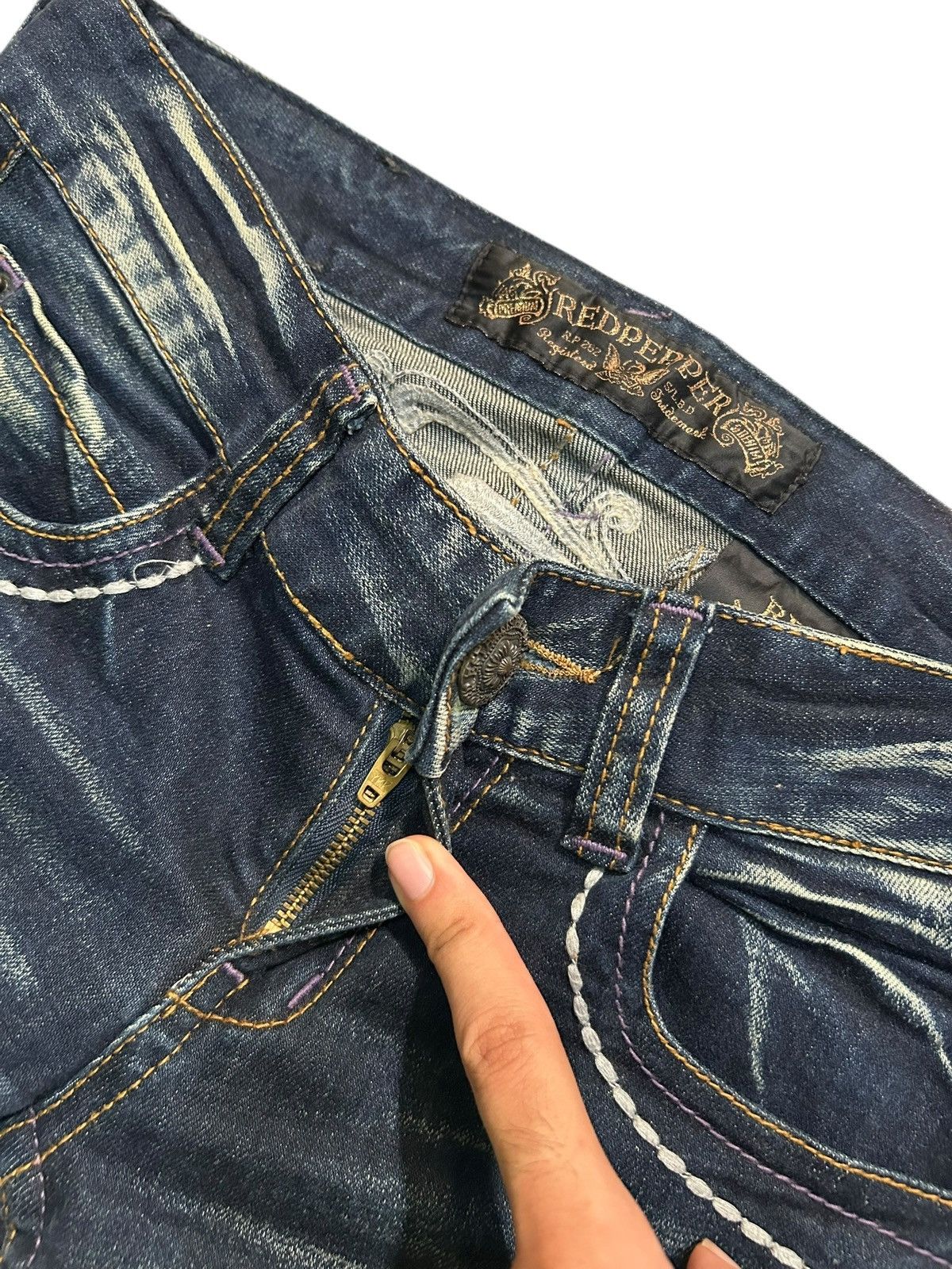 If Six Was Nine × KMRii × Le Grande Bleu (L.G.B.) Skull Red Pepper Japanese Punk Denim Jeans Size US 29 - 8 Thumbnail