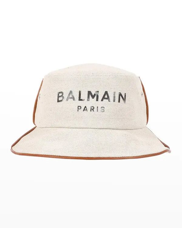 Balmain o1s1wg111025 Size: OS/Logo Canvas Bucket Hat in White Size ONE SIZE - 1 Preview