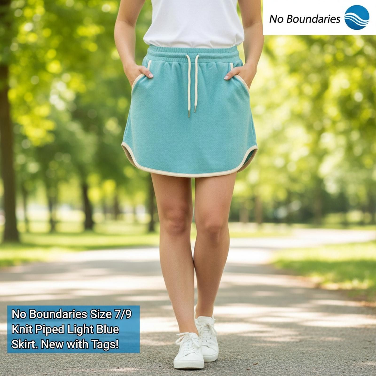 Other No Boundaries Knit Piped Skirt Light Blue Size 7/9 New with Size 30" / US 8 / IT 44 - 2 Thumbnail