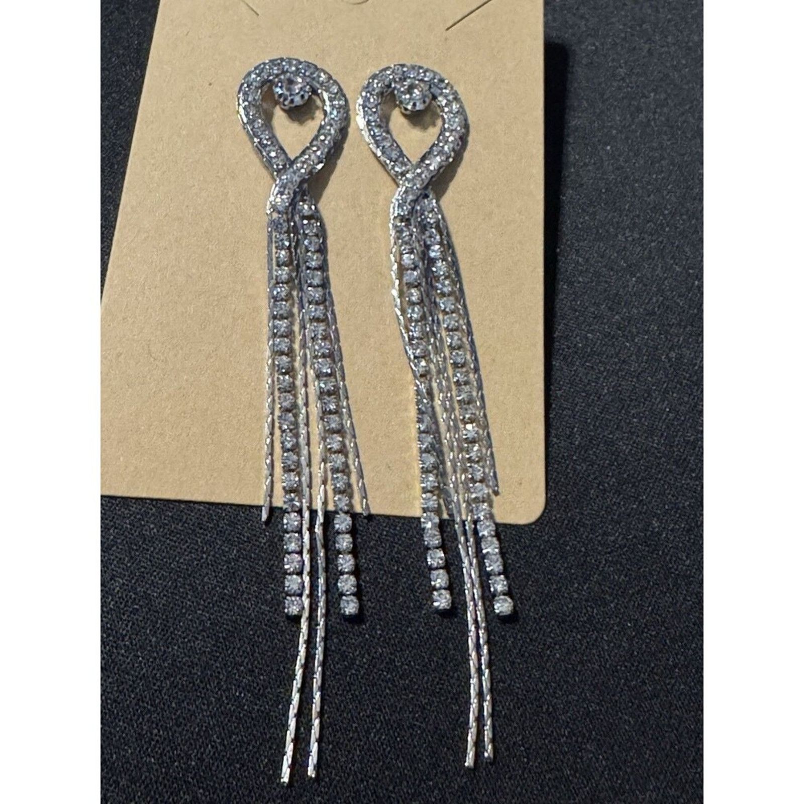 Other Rhinestone Costume Earrings Long Dangle Silver Tone Size ONE SIZE - 2 Thumbnail