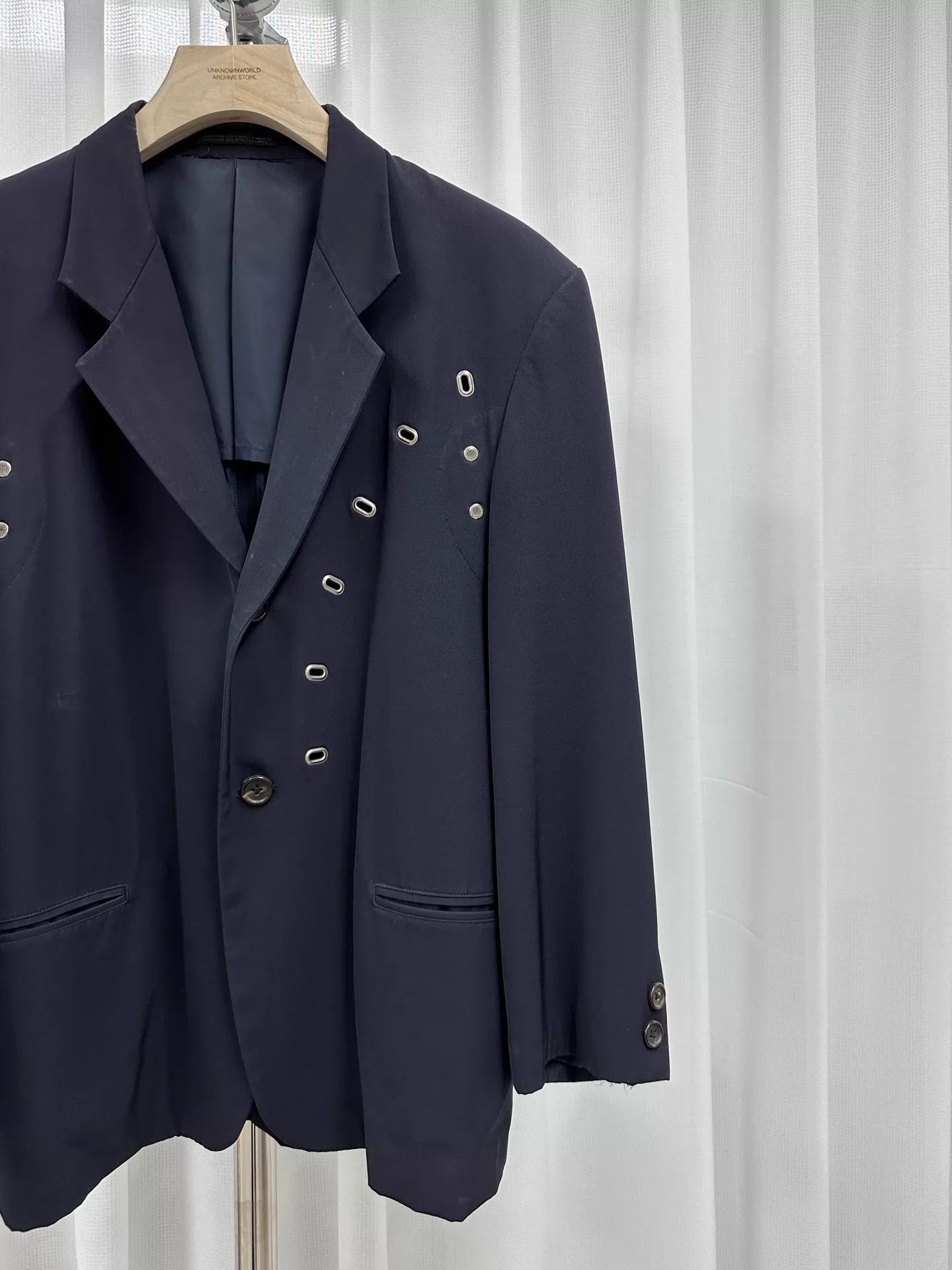 Yohji Yamamoto Yohji Yamamoto Riveted Navy Blue 3 OS Blazer Size US L / EU 52-54 / 3 - 2 Thumbnail