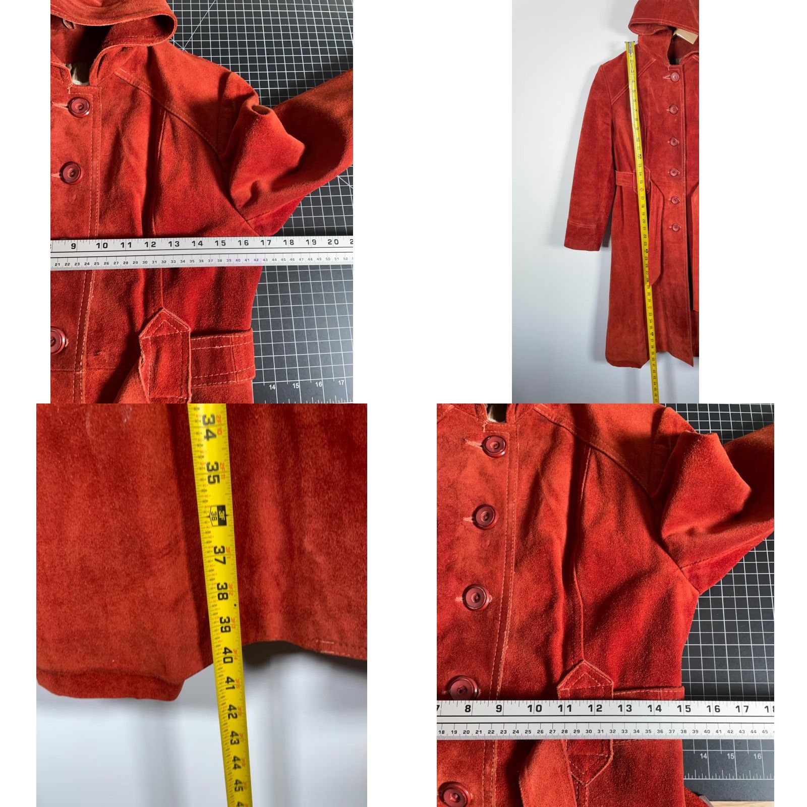 Vintage VINTAGE Burnt Orange Leather Belted Trench Coat Women's 9 / 10 Hooded Casual 70s Long Coat Size L / US 10 / IT 46 - 8 Thumbnail