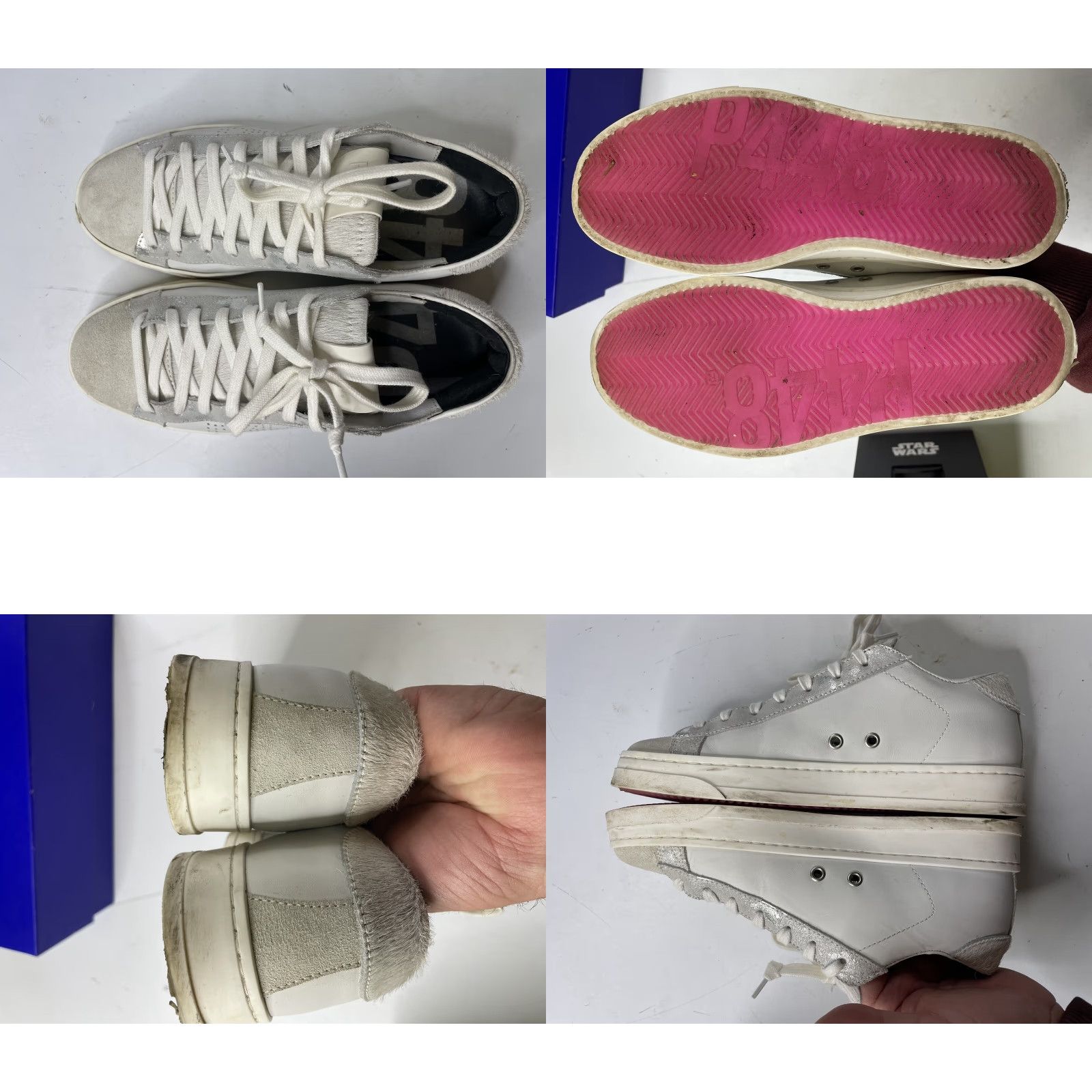 P448 P448 Jack Sneakers Women's 37 Low Top White Pink Fluro Leather Cowhide Breathable Cushioned Casual Walking Shoes Size M / US 6-8 / IT 42-44 - 9 Thumbnail