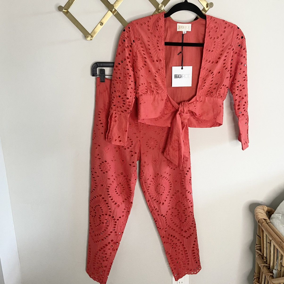Beach Riot NWT Set- Beach Riot x Revolve Eyelet Crop Top and Pants | XS Size XS / US 0-2 / IT 36-38 - 1 Thumbnail