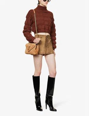 Saint Laurent Paris o1s1wg111024 Cropped Turtleneck Sweater in Brown Size M / US 6-8 / IT 42-44 - 6 Thumbnail