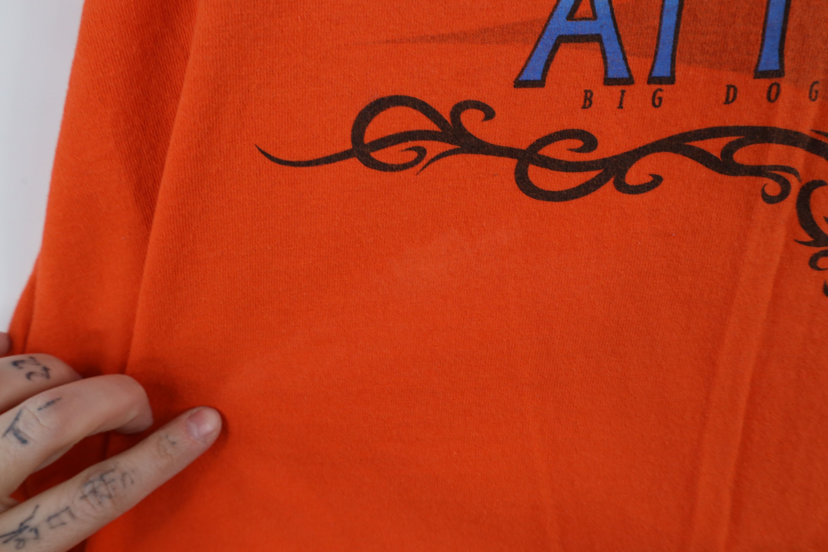 Big Dogs × Vintage Vintage 90s Big Dogs Spell Tribal Attitude T-Shirt Orange Size US XXL / EU 58 / 5 - 11 Thumbnail