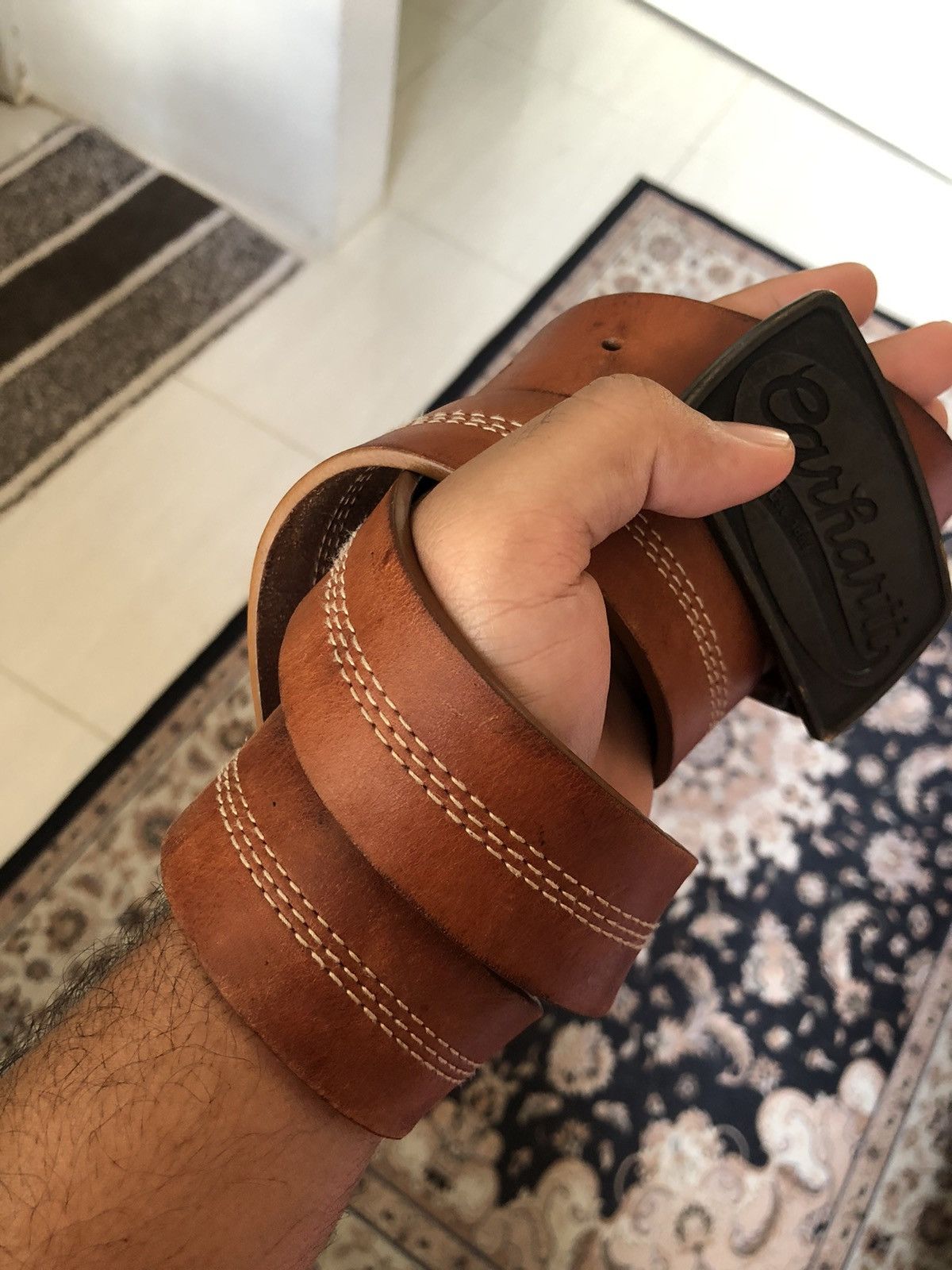 Carhartt Rare❗️Vintage Carhartt Buckle Spellout Leather Belt Size ONE SIZE - 9 Thumbnail