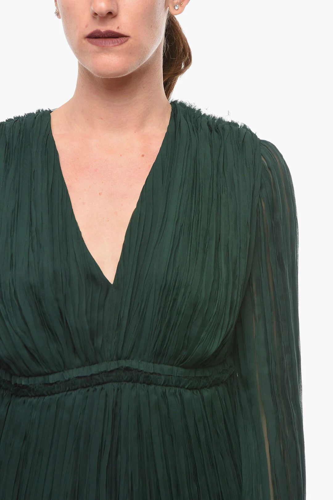 Lanvin og1mm0426 Silk Pleated Dress in Green Size M / US 6-8 / IT 42-44 - 3 Thumbnail