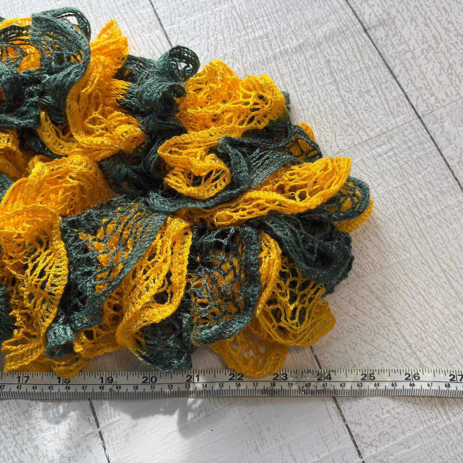 Handmade Handmade Crocheted Green Yellow Ruffle Scarf Silver Accents Size ONE SIZE - 5 Thumbnail