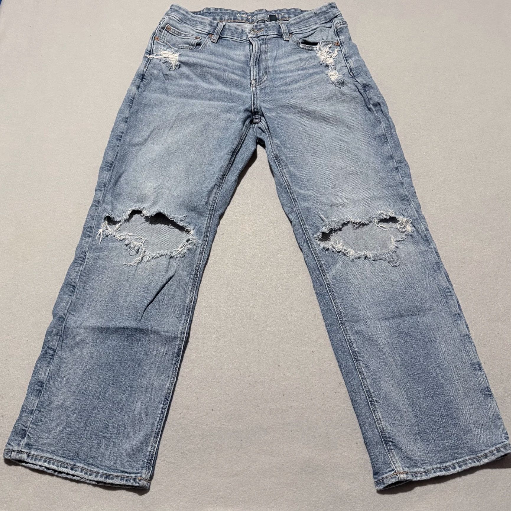 American Eagle Outfitters American Eagle Jeans Women Blue Denim Distressed Straight Stretch - 12 Short Size 34" / US 12 / IT 48 - 2 Thumbnail