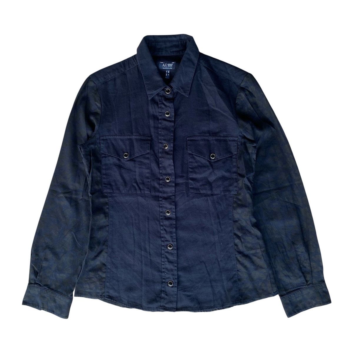 Armani Armani Button Snap Navy Shirt Camoflage Sleeve Size M / US 6-8 / IT 42-44 - 1 Thumbnail