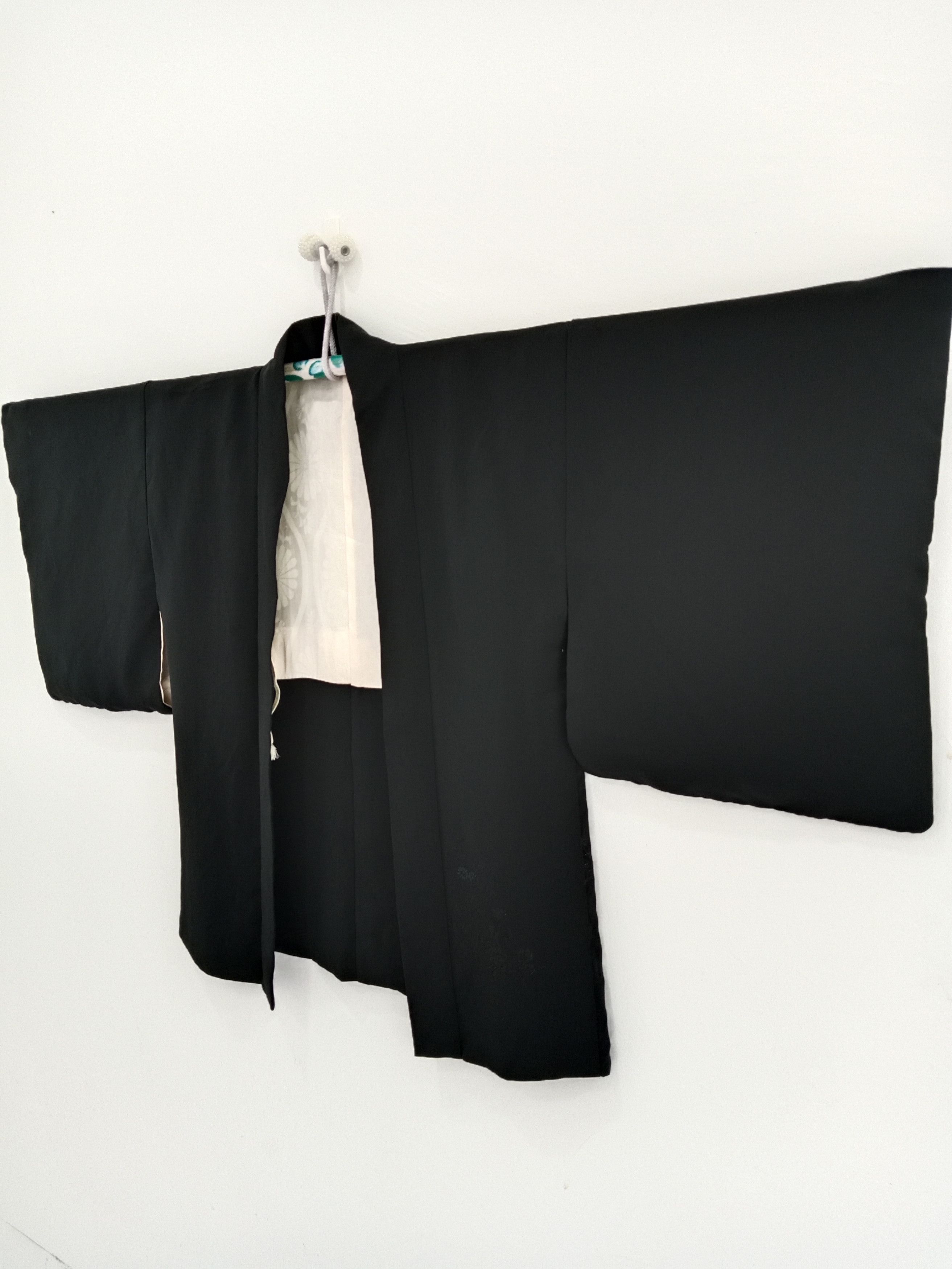 Japanese Brand Vintage Black Haori Kimono Flower Motif Size ONE SIZE - 3 Thumbnail
