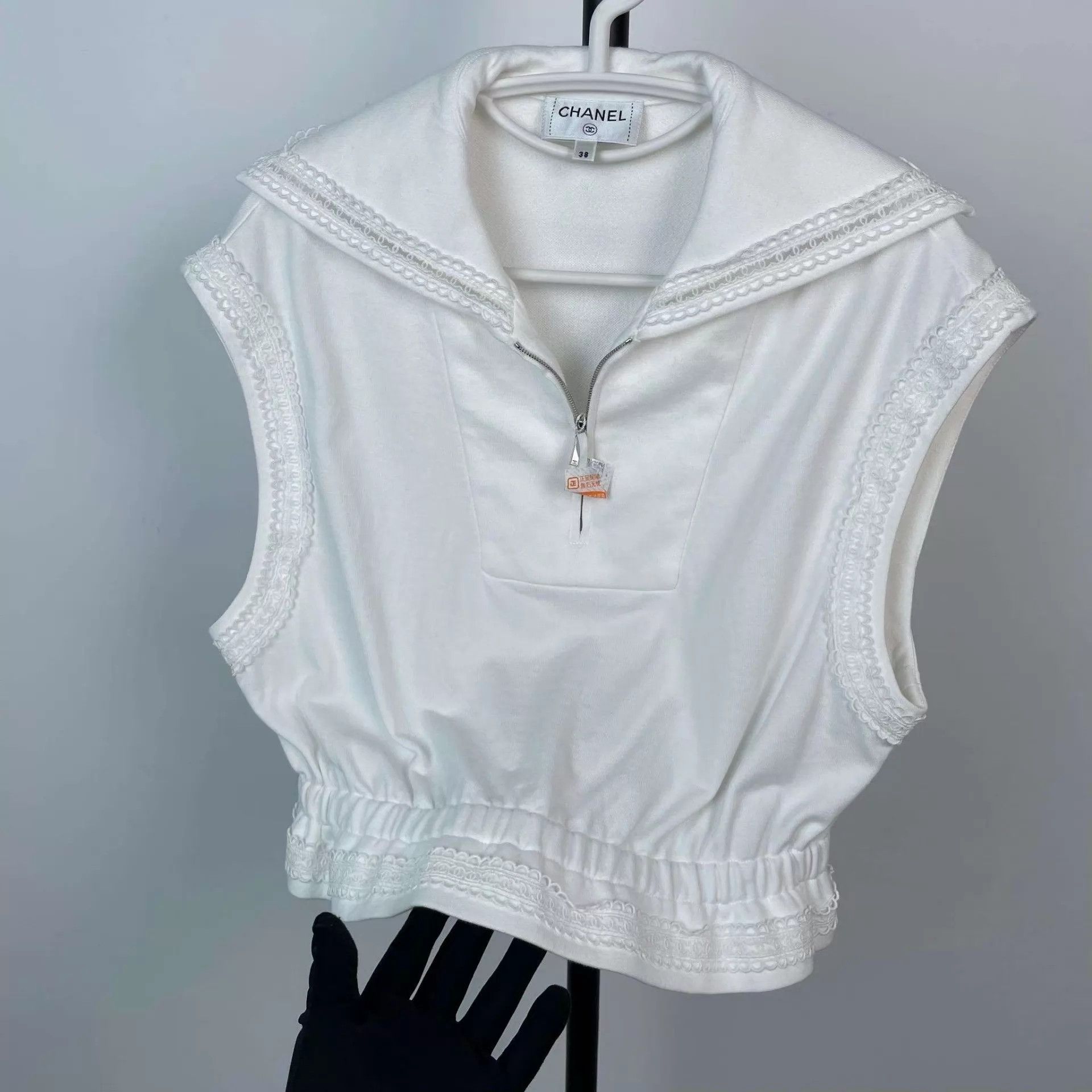 Chanel Chanel women's cotton navy collar sleeveless top Size S / US 4 / IT 40 - 8 Thumbnail