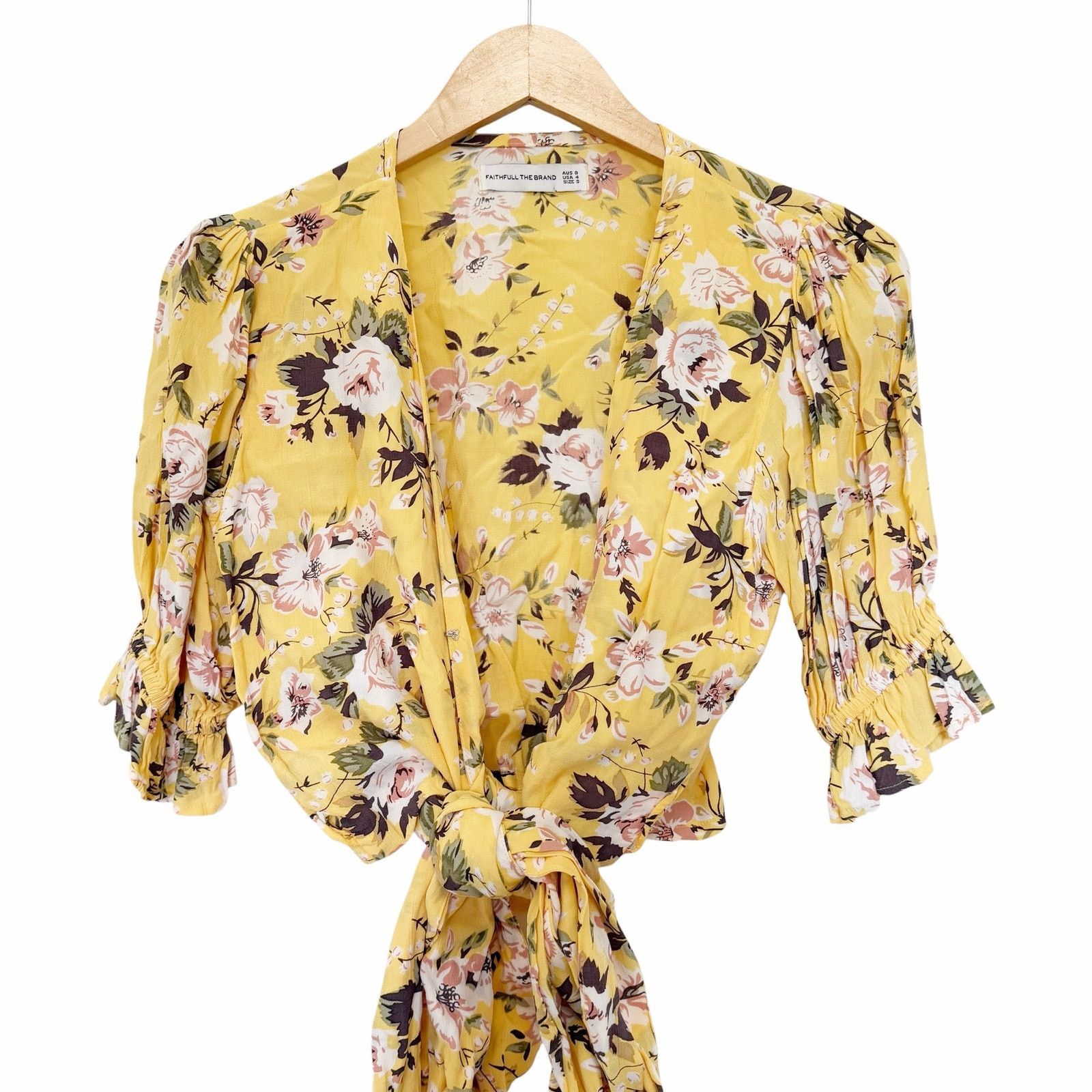Other Faithfull The Brand Mali Yellow Floral Wrap Top Sz S Size S / US 4 / IT 40 - 2 Thumbnail