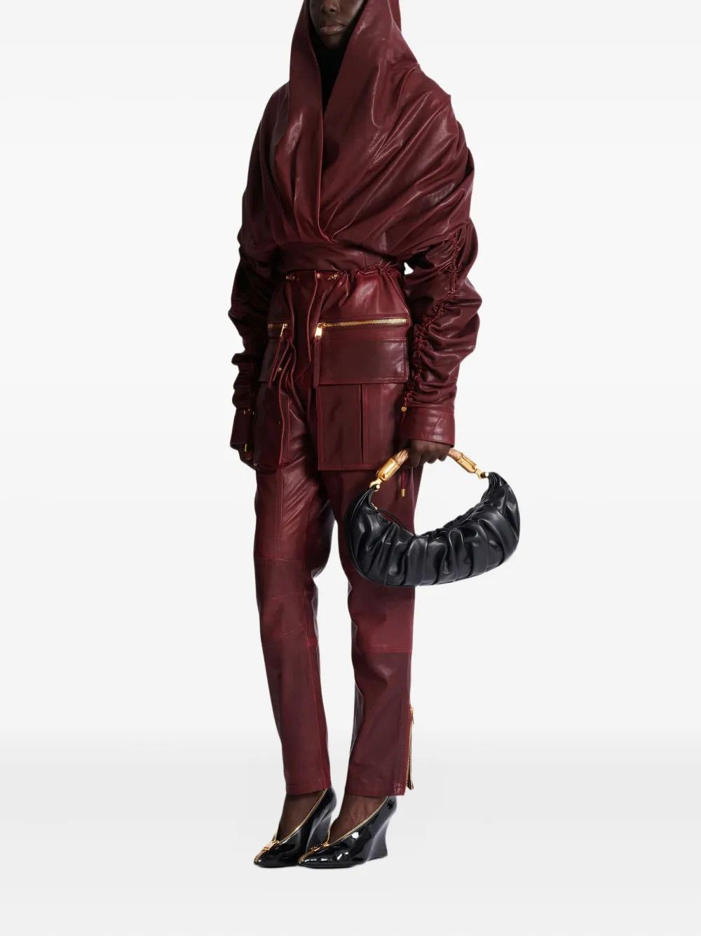 Balmain os11x0326 Size: OS / Ebene Ruched Top-Handle Bag in Black Size ONE SIZE - 2 Thumbnail