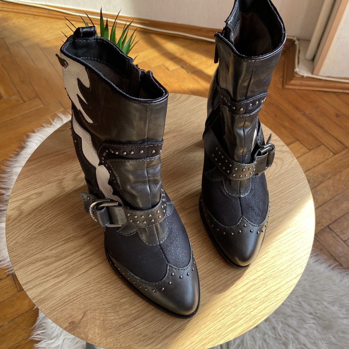 Mustang 📌 Crazy Vintage Mustang Cowboy Leather Boots Size US 8 / IT 38 - 2 Thumbnail