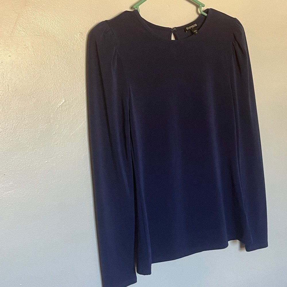 Express Express Long Sleeve Loose Fit Blouse Navy Blue Small Size S / US 4 / IT 40 - 5 Thumbnail