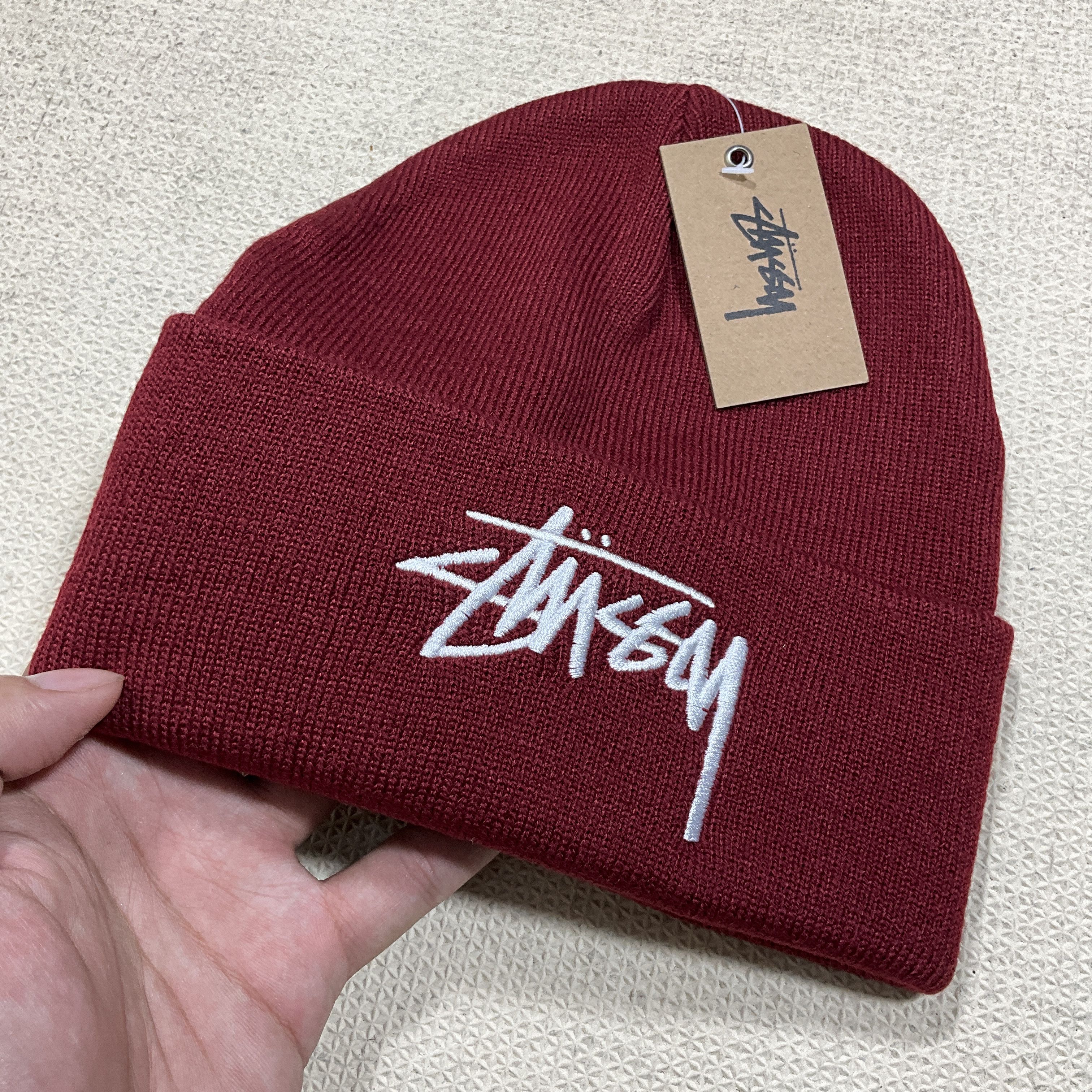 Stussy STUSSY BIG STOCK BURGUNDY BEANIE HAT Size ONE SIZE - 2 Thumbnail