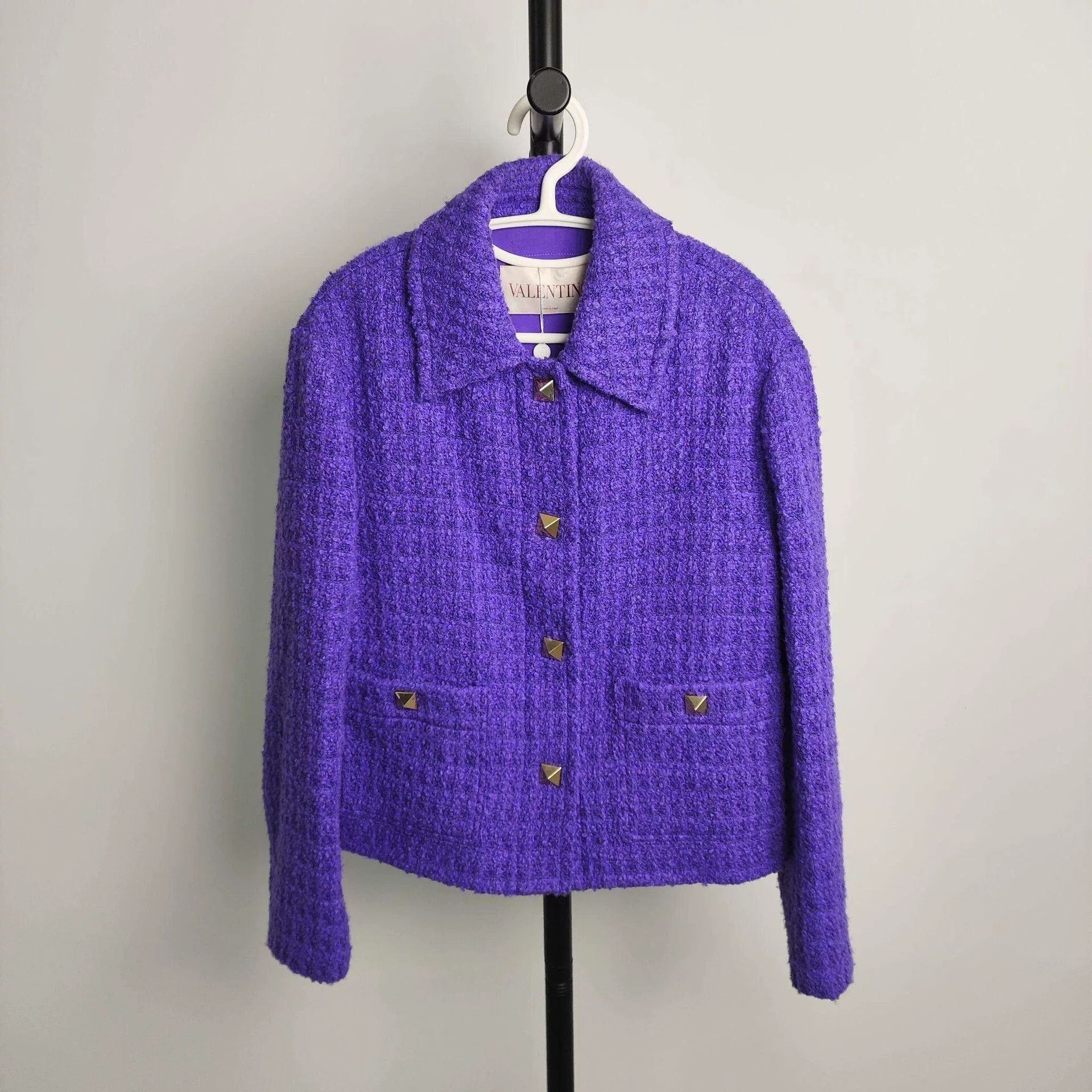 Valentino Valentino Purple Tweed Long-Sleeve Coat Size S / US 4 / IT 40 - 1 Thumbnail