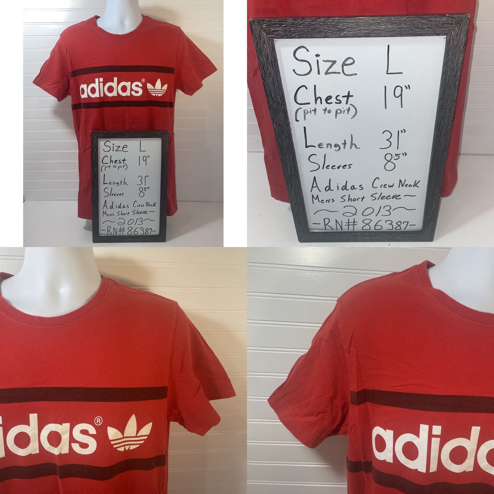 Adidas Adidas Shirt Men L Red Crew Neck Short Sleeve Logo Spell out Trefoil Size US L / EU 52-54 / 3 - 8 Thumbnail