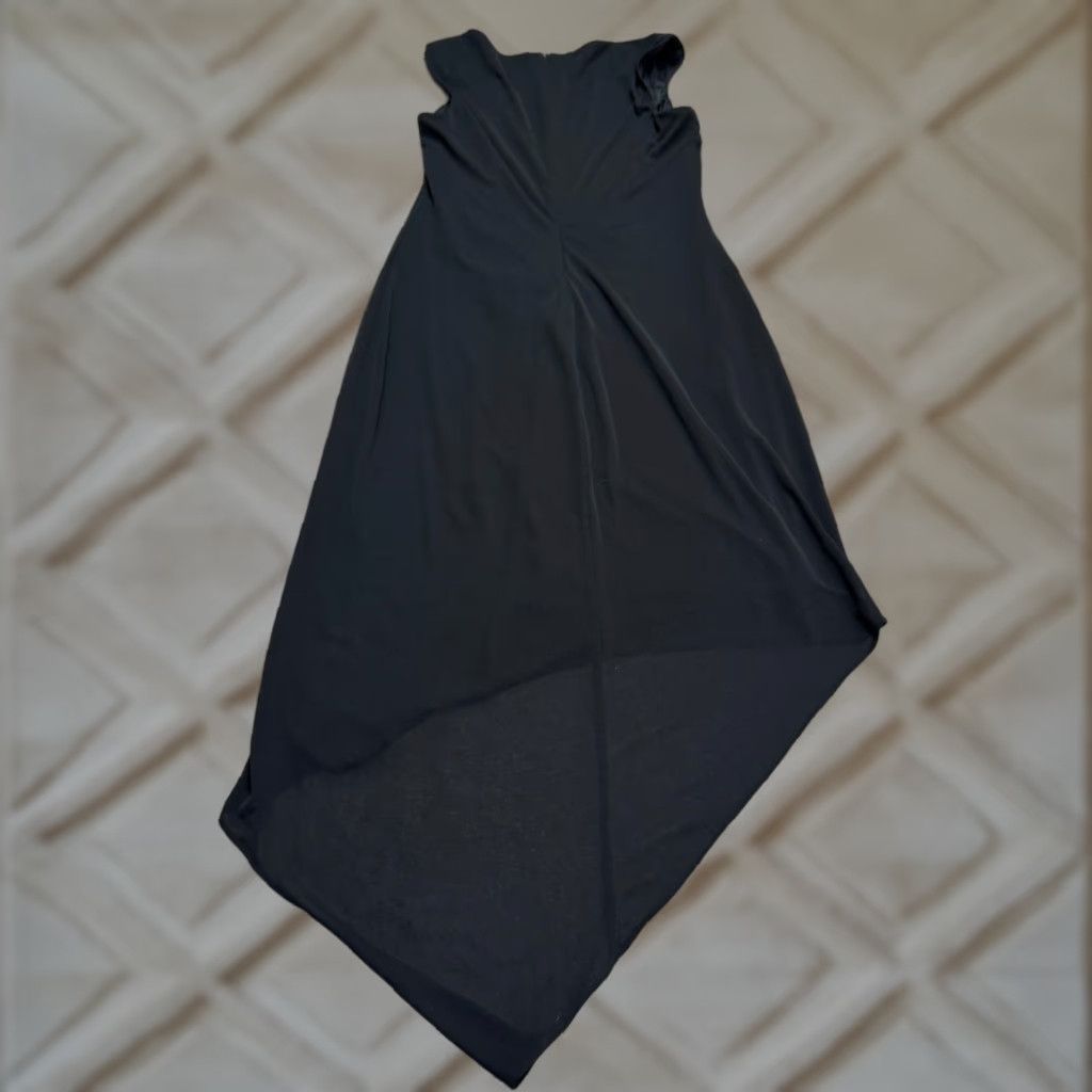 Vintage David Meister Asymmetric Ruched Evening Cocktail Dress 10 Black Cap Sleeve Short Sleeve Zipper A-Line, Tank Dress Womens Vintage No Size L / US 10 / IT 46 - 1 Thumbnail