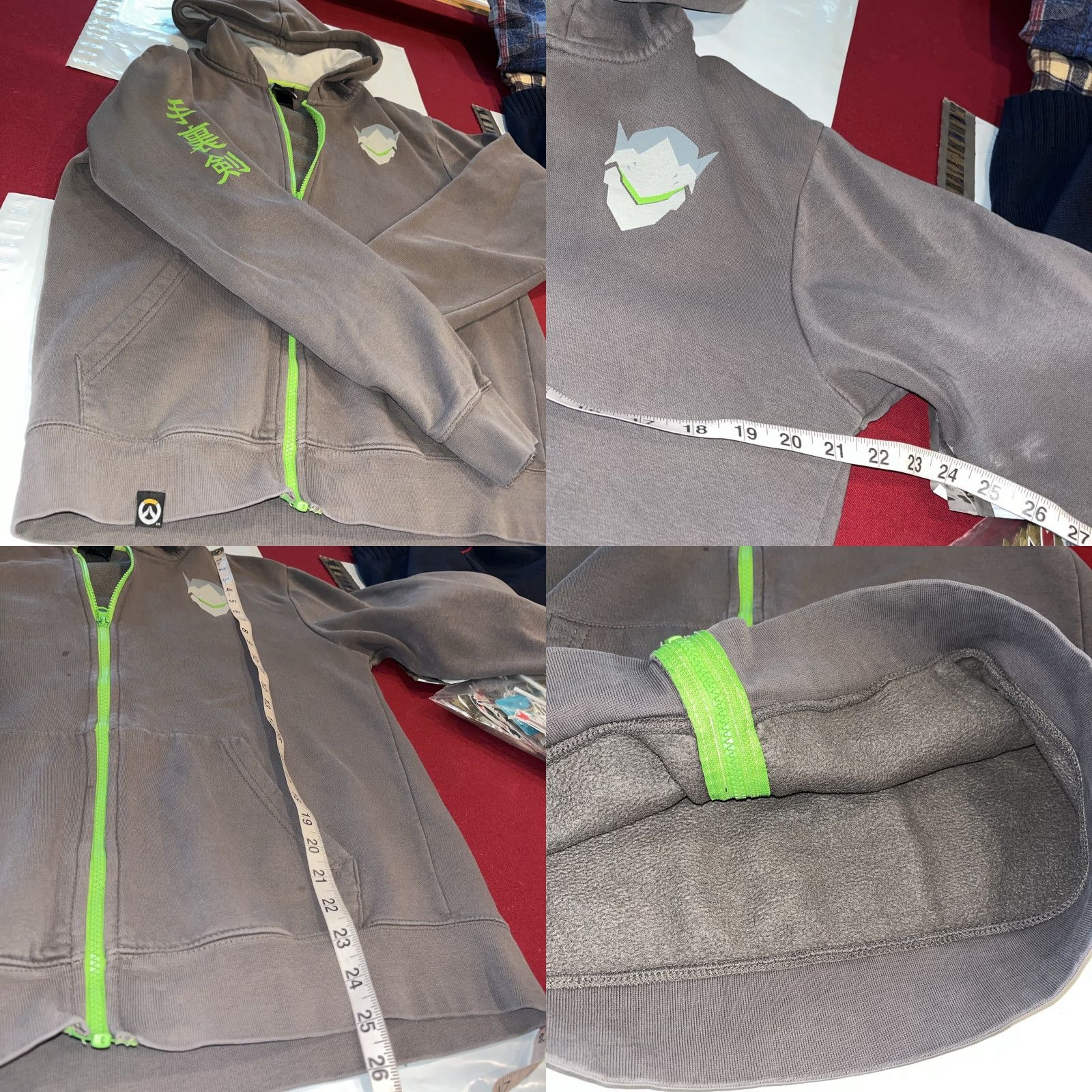 Vintage Jinx Overwatch Gray Hoodie Lime Green Zipper Sweatshirt Shark Sword Dragon Men L Full Zip Graphics Back Front Sleeve Cuffs Pocket Hooded Size US L / EU 52-54 / 3 - 8 Thumbnail